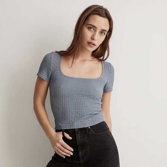 Madewell Popcorn Top Square-Neck Tee - Picture 1 of 8